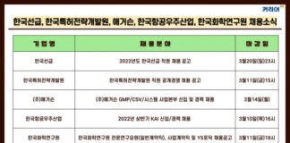 한국선급·한국특허전략개발원·애거슨·한국항공우주산업·한국화학연구원 채용 소식 발표