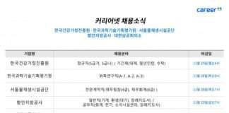 커리어넷, 한국건강가정진흥원·한국과학기술기획평가원·서울물재생시설공단·함안지방공사·대한상공회의소 채용 소식 발표