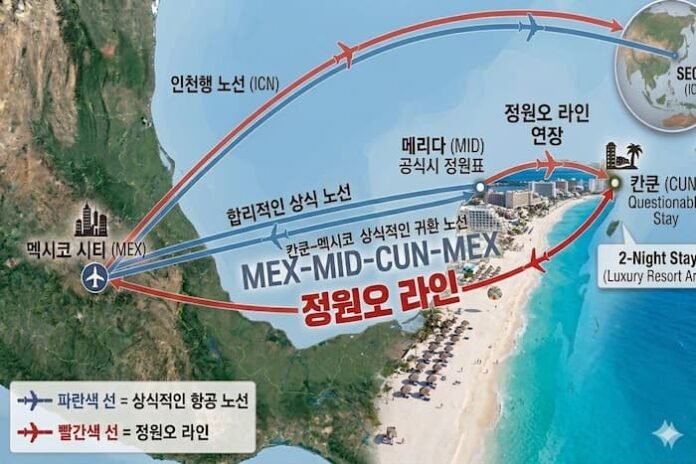 KakaoTalk_20260331_191252563_01 메리다 칸쿤 멕시코시티 인천 항공노선 비교 인포그래픽