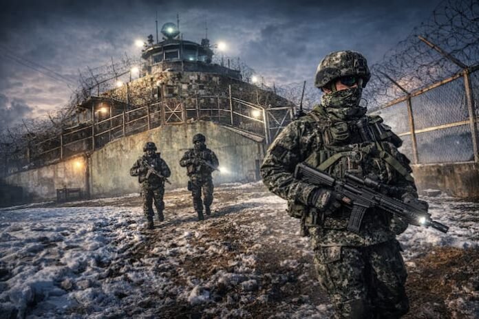 ChatGPT Image 2026년 4월 13일 오전 12_16_15 DMZ GOP 철책 순찰 군인 야간 경계 병력 감축 벨트 방어 논란 이미지