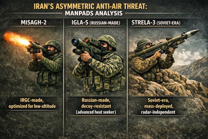 이란 미사크2 이글라-S 스트렐라-3 휴대용 대공 미사일 제원 및 비대칭 화기 분석 인포그래픽