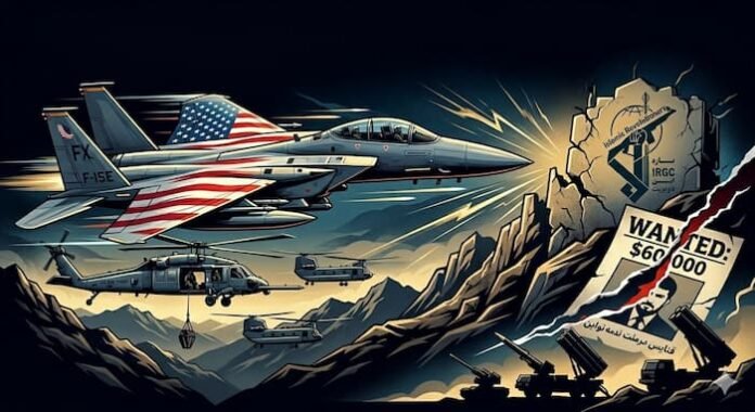 이란 적진 고립 F-15E 무장관제사 구조 성공 및 이란 혁명수비대 현상금 무력화 시각화 그래픽 뉴스